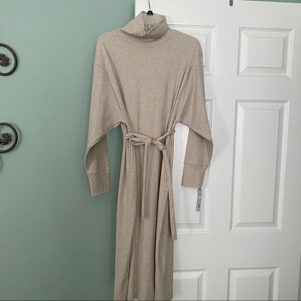 Long sleeve turtle neck tan sweater dress